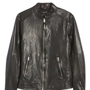 AllSaints Mens Cora Leather Jacket Moto Biker Black Size Small